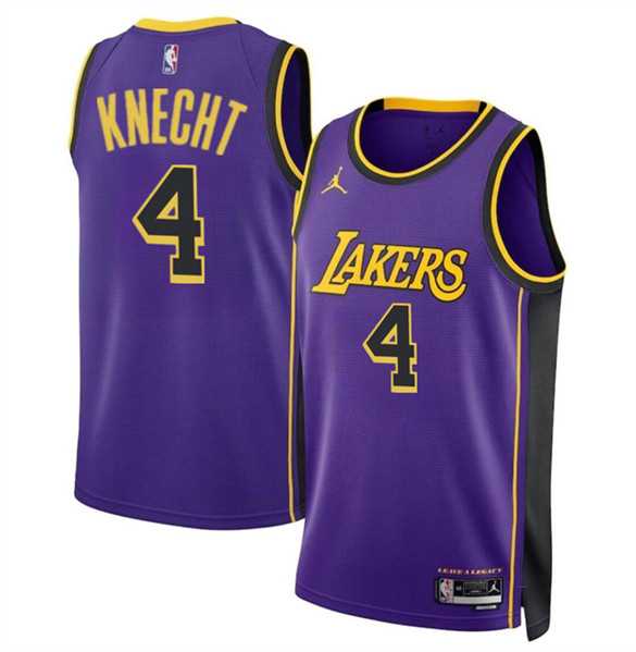 Men%27s Los Angeles Lakers #4 Dalton Knecht Purple 2024 Draft Statement Edition Stitched Basketball Jersey Dzhi